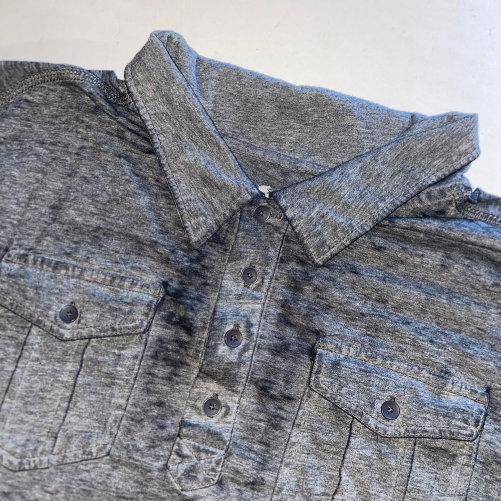 Chalc Mens XXL Charcoal Gray Burnout Short Sleeve Polo Shirt 2-Pocket 09ED1747JC
